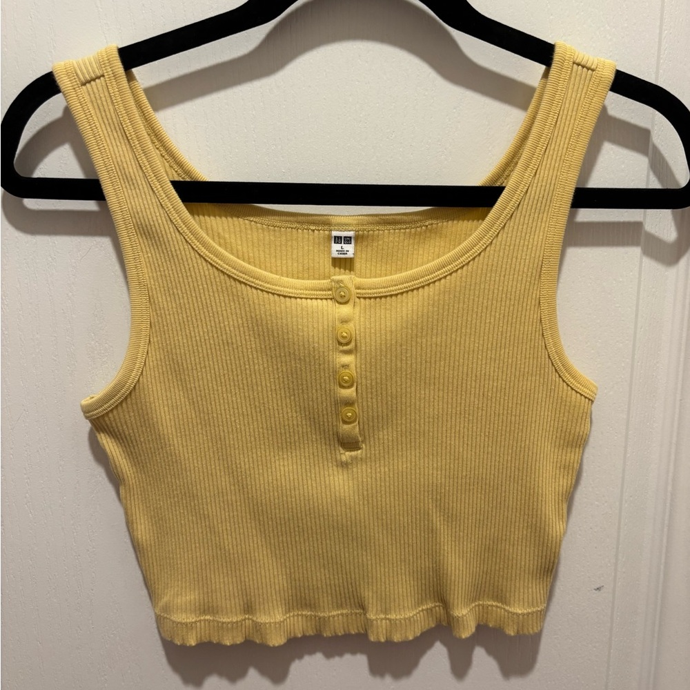 Yellow Ribbed Cropped Tank Top